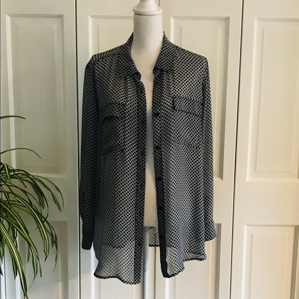 a.n.a. Sheer Black and White Blouse